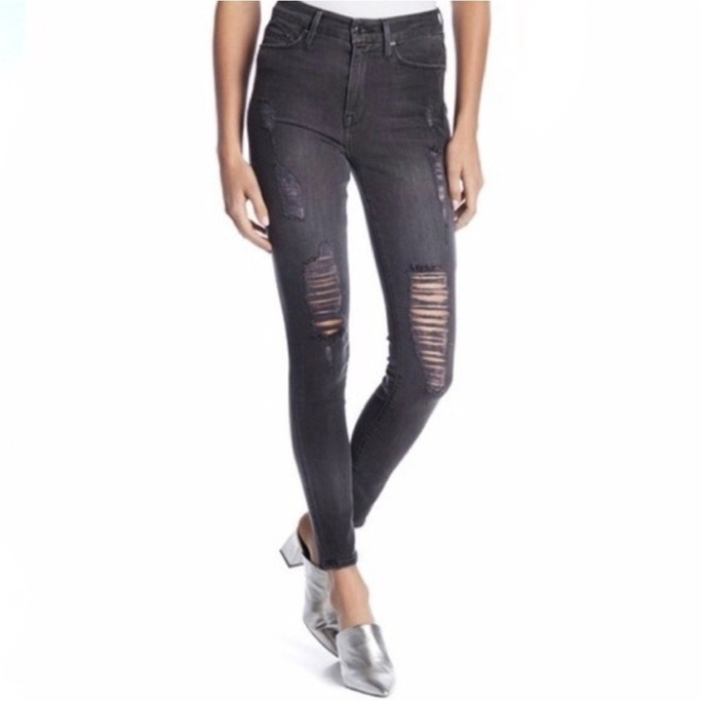 Good American Good Waist skinny high rise distressed denim jeans size: 27